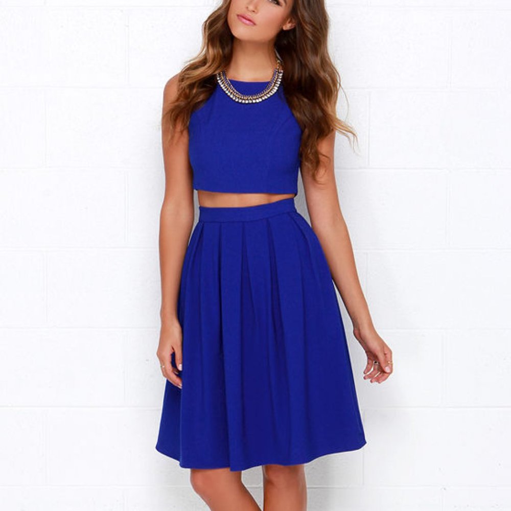 Splendidly Spry Royal Blue Two-Piece Midi Dress